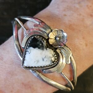 Navajo White Buffalo 7" Sterling Silver Cuff